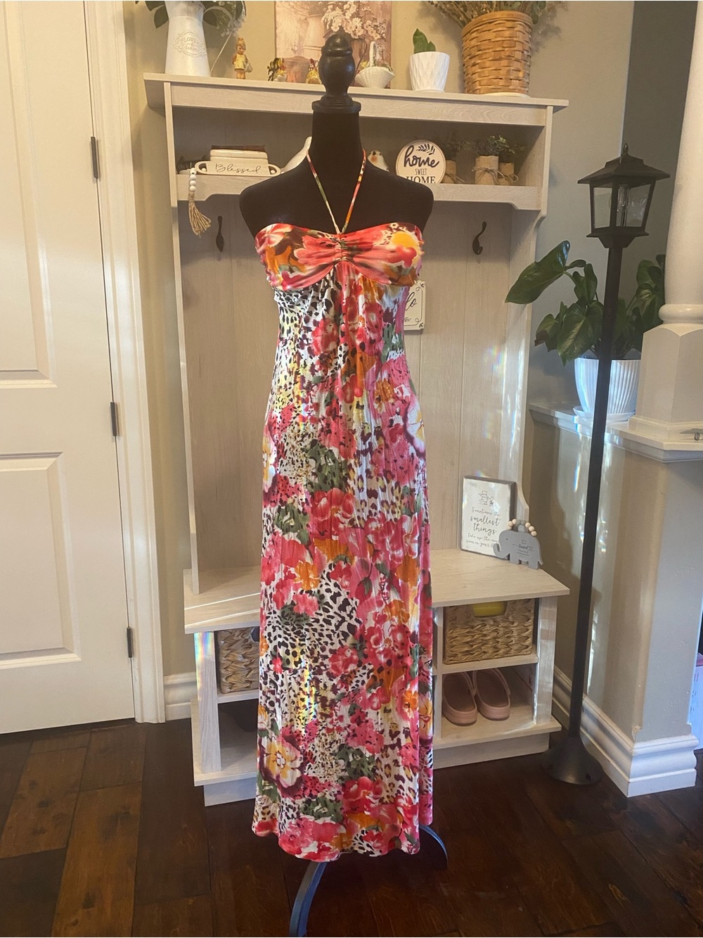 Body Central Pink Floral Strapless Maxi Dress